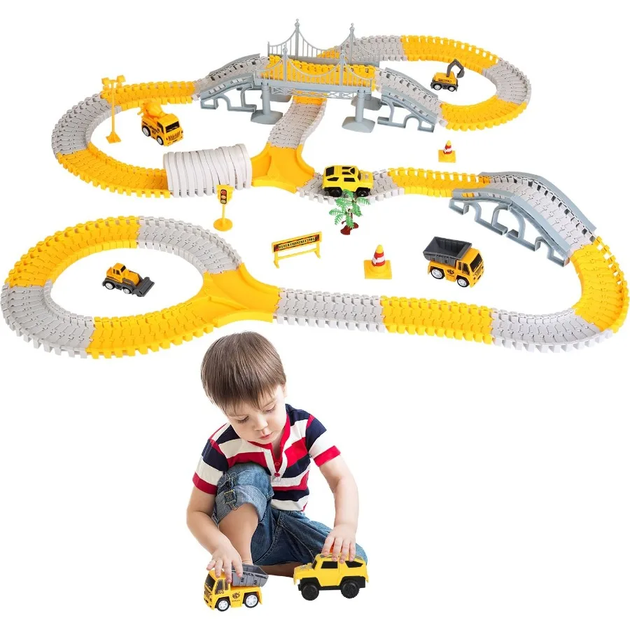 

340Pcs Construction Race Track Set DIY Construction Toys STEM ible Car Track Playset Gift for Toddlers Boys Aged 3 4 5 6 Year O