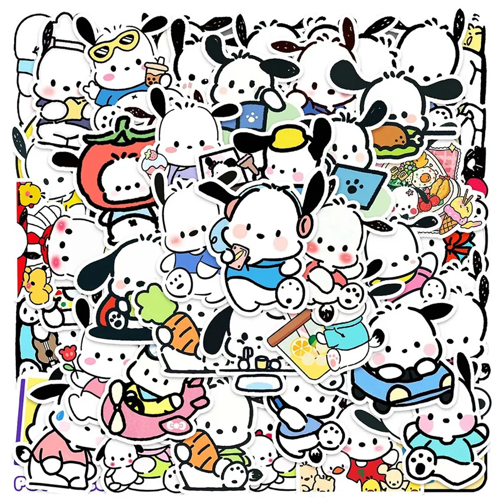 Autocollants de dessin animé Kawaii Pochacco Sanurgente pour enfants, décalcomanies graffiti mignonnes, jouet de décoration, bouteille d'eau, téléphone, ordinateur portable, 10 pièces, 30 pièces, 50 pièces