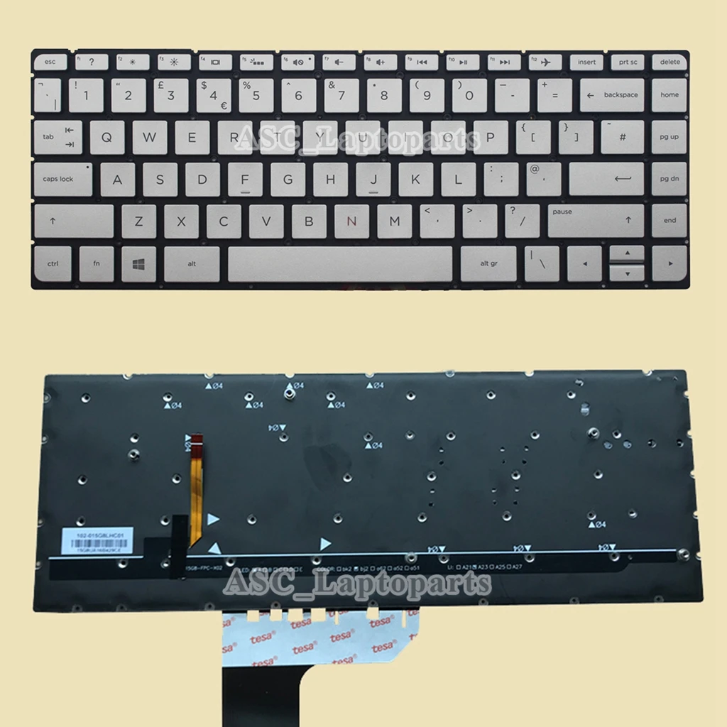 

New US / UK QWERTY Keyboard for HP Spectre 15-ap011dx 15-ap012dx 15-ap052nr Silver, with BACKLIT, NO Frame