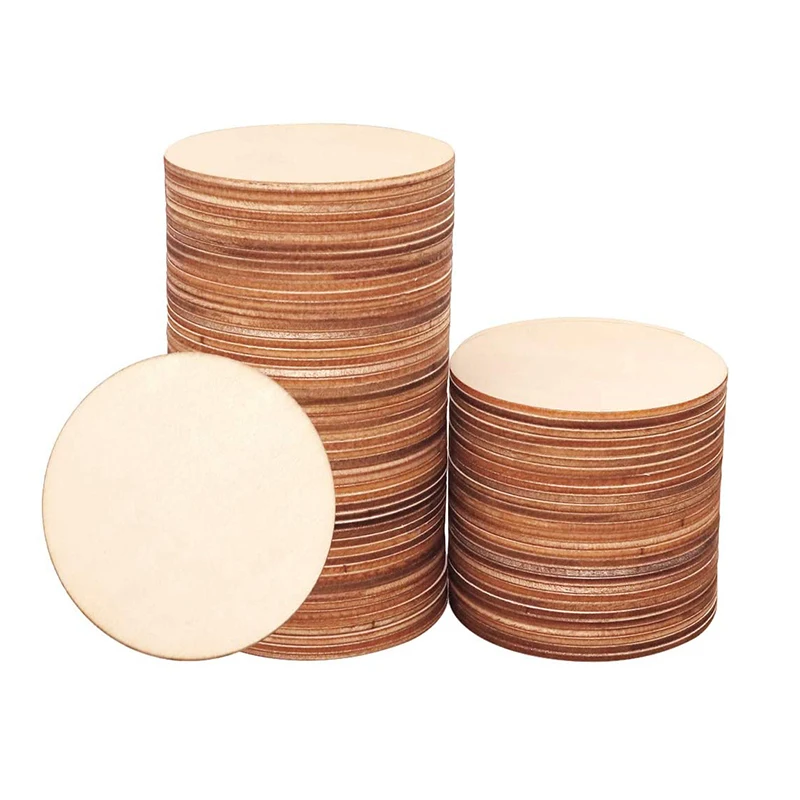 Unfinished Wood Circle Blank Round Slices Disc Wooden Cutouts Pieces DIY Crafts Coasters Painting Staining Home Decoration MDF