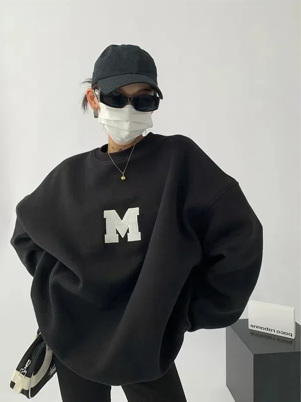 Otoño Invierno mujer Slim Fit Fce forrado impreso sudadera bordado pesado Faionable ropa de abrigo Casual suelta