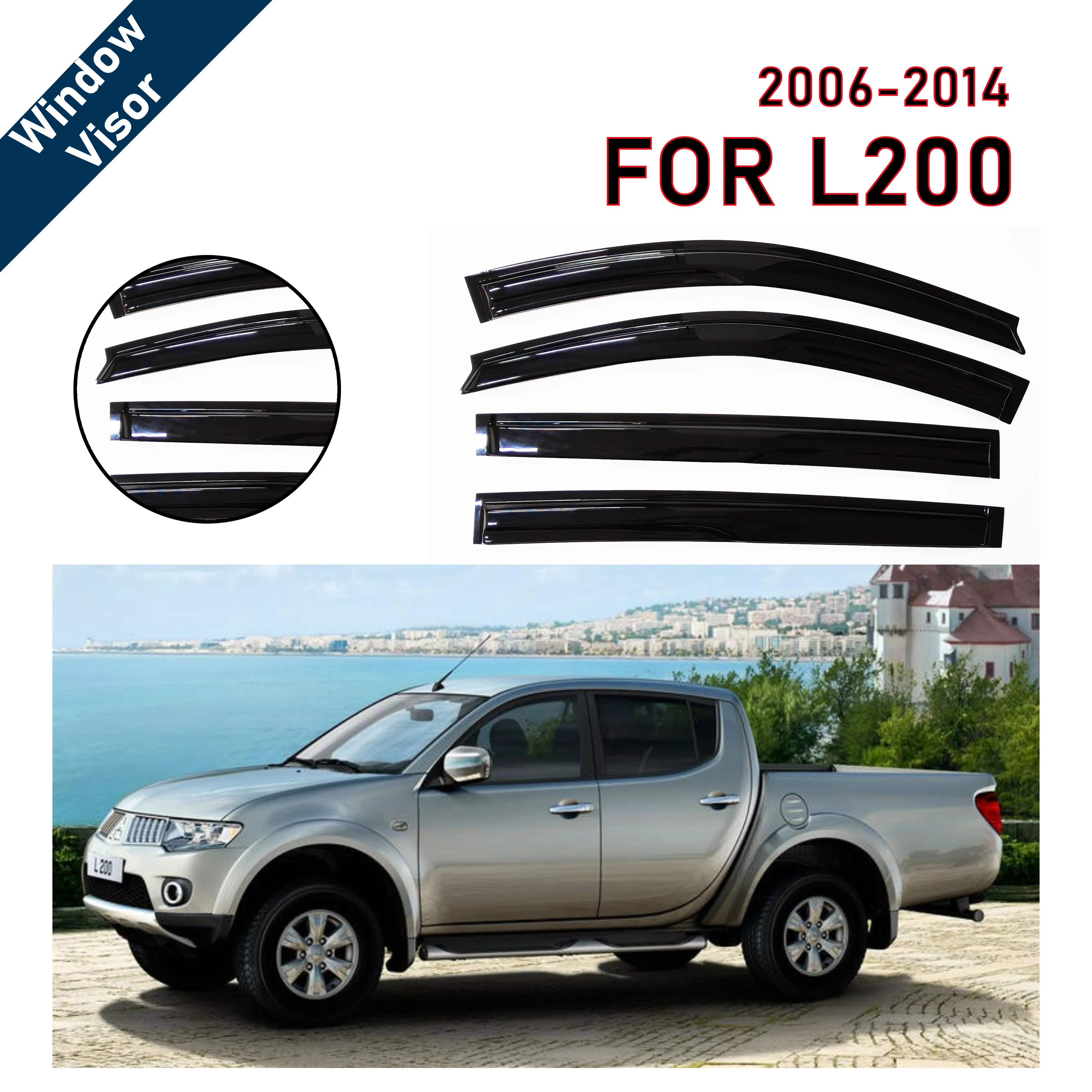

4 pcs of the latest model car window sunshade for L200 2006-2014 window visor rain guards window visors window rain guards