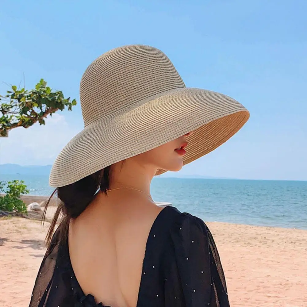 Summer Hat New Female Sun Hat Folding Beach Hat Big Brim Travel Sunscreen Hepburn Wind Sun Hat Travel