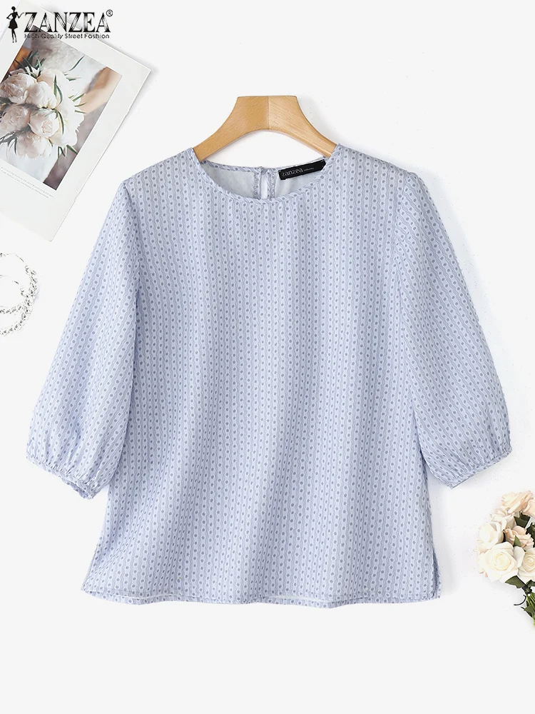 

Women Summer Tops ZANZEA Oversized Blouse Fashion 3/4 Sleeve Casual Shirts 2025 Vintage Print Round Neck Holiday Blusas Feminina