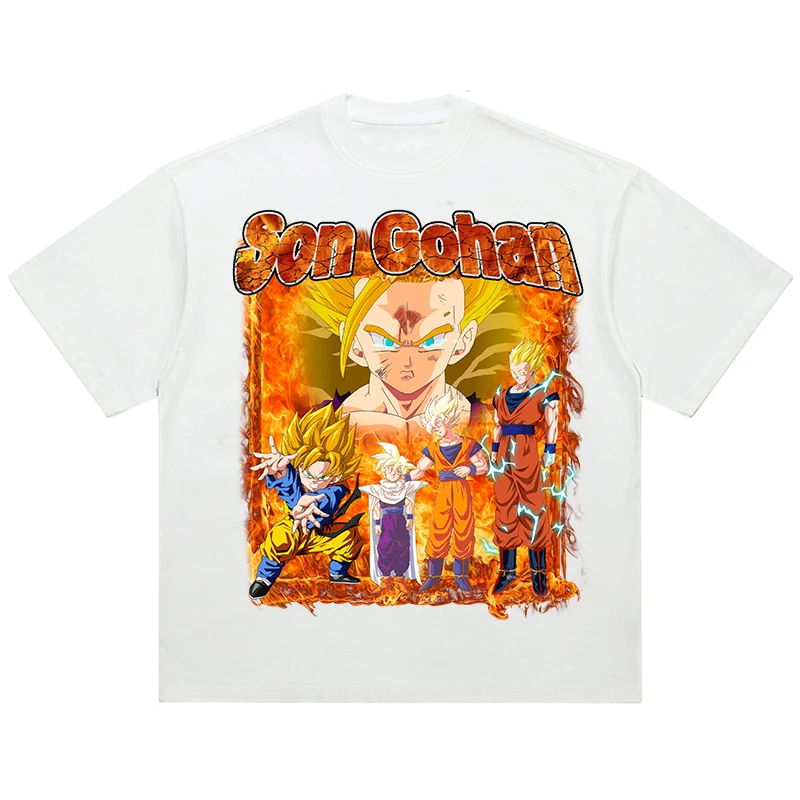 2025 Summer Fashion Men TShirt Harajuku Anime Dragon Ball Print Vintage T-Shirt Cotton Short Sleeve Black Tops Tees Clothing