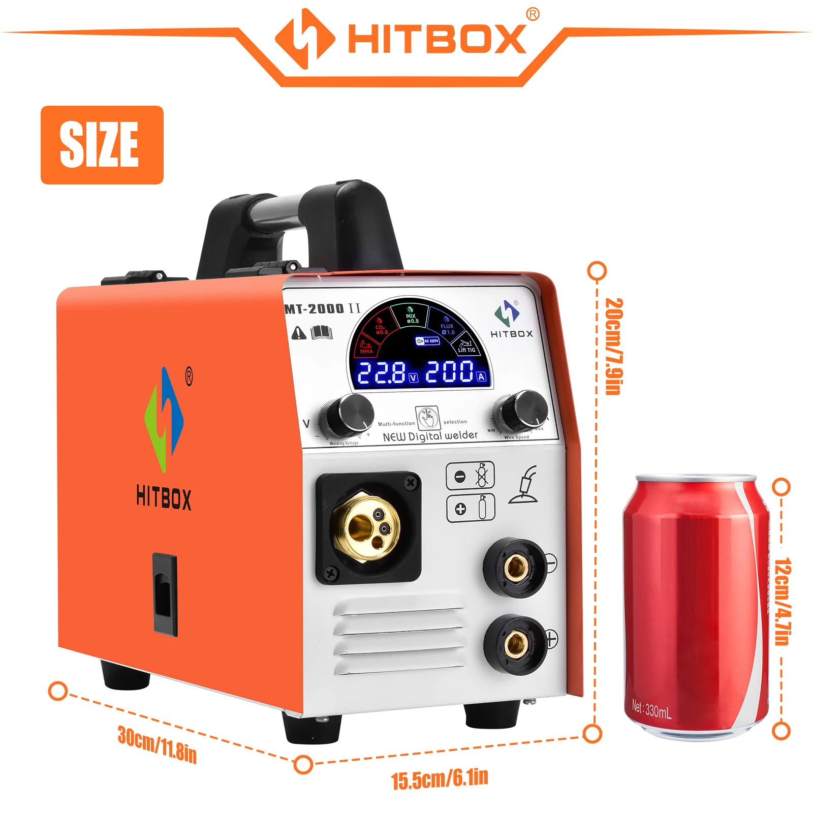 HITBOX-Machine à souder MIG MT2000II 4 en 1, sans gaz, CO2, avec protection contre le gaz, tension unique 220V ~ 240V MMA Lift TIG