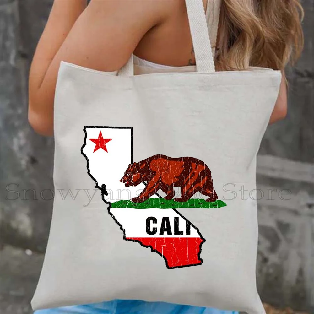 San Francisco California State USA Bear Flag Golden Gate Bridge Palm Springs San Diego Poppy Canvas Tote Bag Shopper Handbag