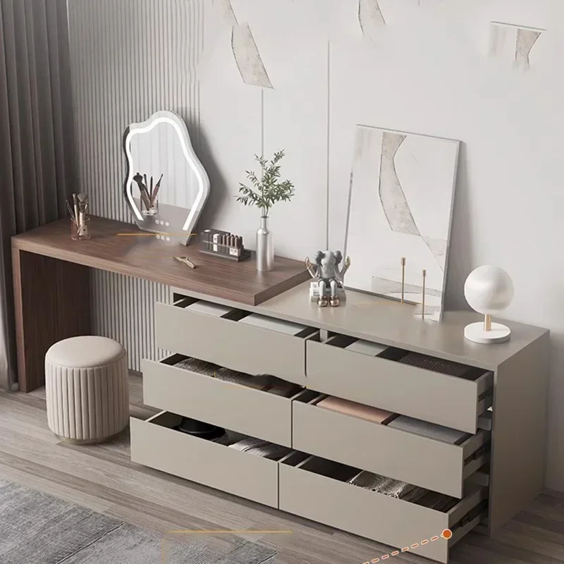 

European Wooden Dressing Table with LED Light Girls Luxury Storage Organizer Makeup Furniture Tocador Mueble Para Maquillaje