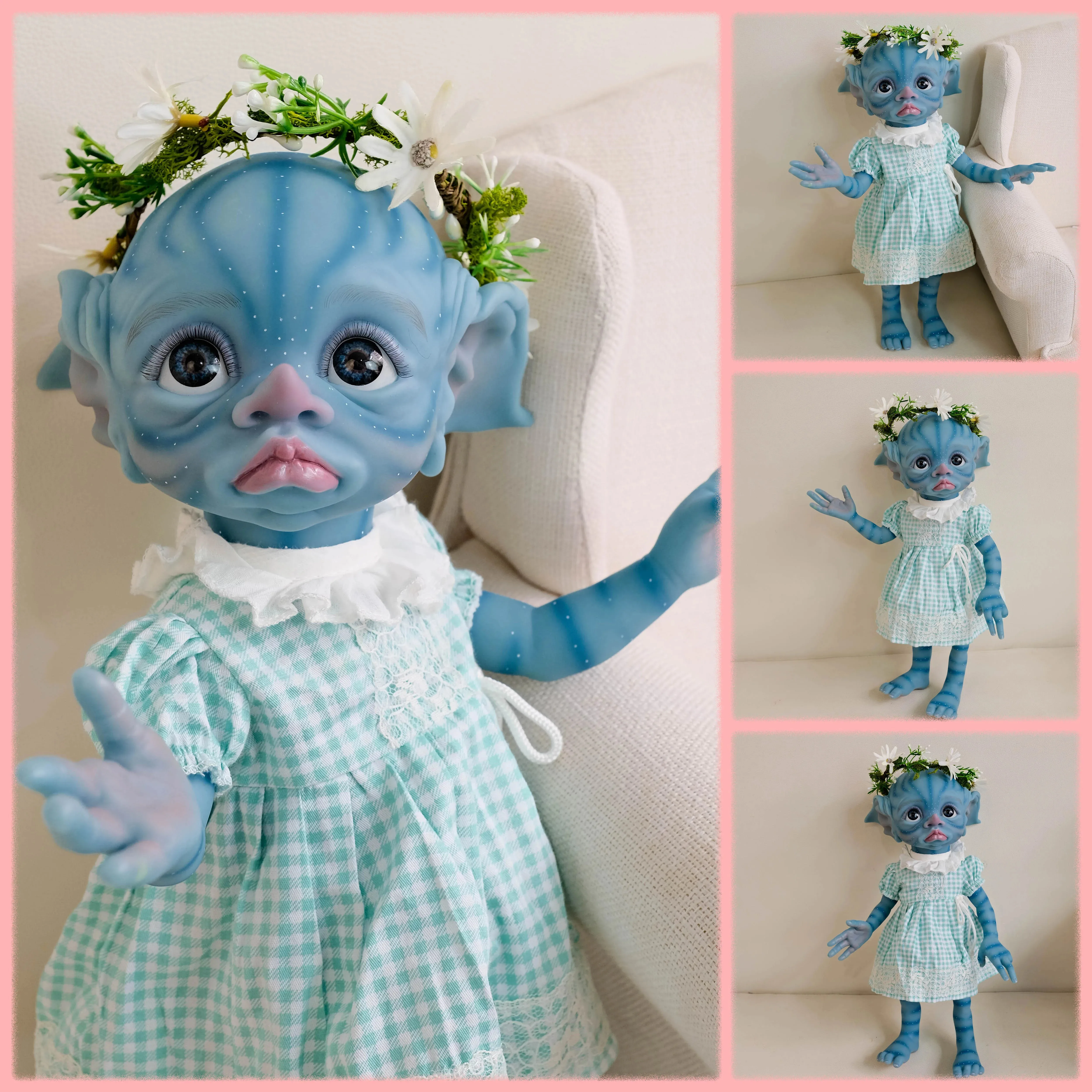 Tinky da 16 pollici Pelle blu Fata Elfo Baby Bambola finita già dipinta Bambola d'arte da collezione Reborn in morbido silicone per tutto il corpo