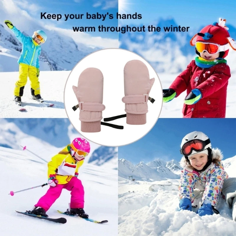 

Baby Girls Boys Winter Ski Gloves Fleece Lining Gloves for Warmth Anti Lost String Design Perfect Christmas Present 0