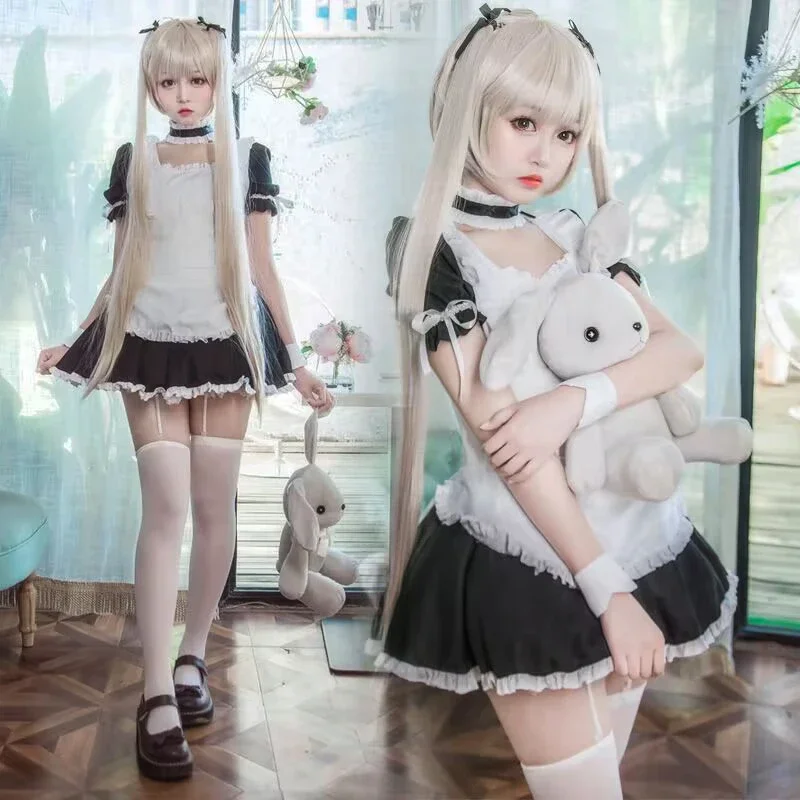 RT01 Anime Yosuga no Sora Kasugano Sora Maid Outfit Cosplay Costume Women Sexy Servant Waiter Apron Lolita Dress Halloween P*Jk2