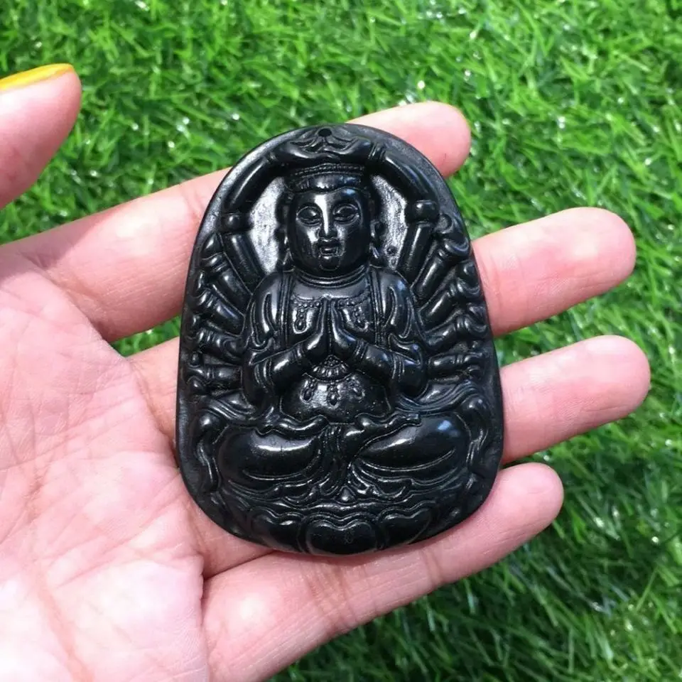 Natural Jade Medicine King Stone Thousand Hand Guanyin Pendant Male Zodiac Mouse Life Buddha Pendant