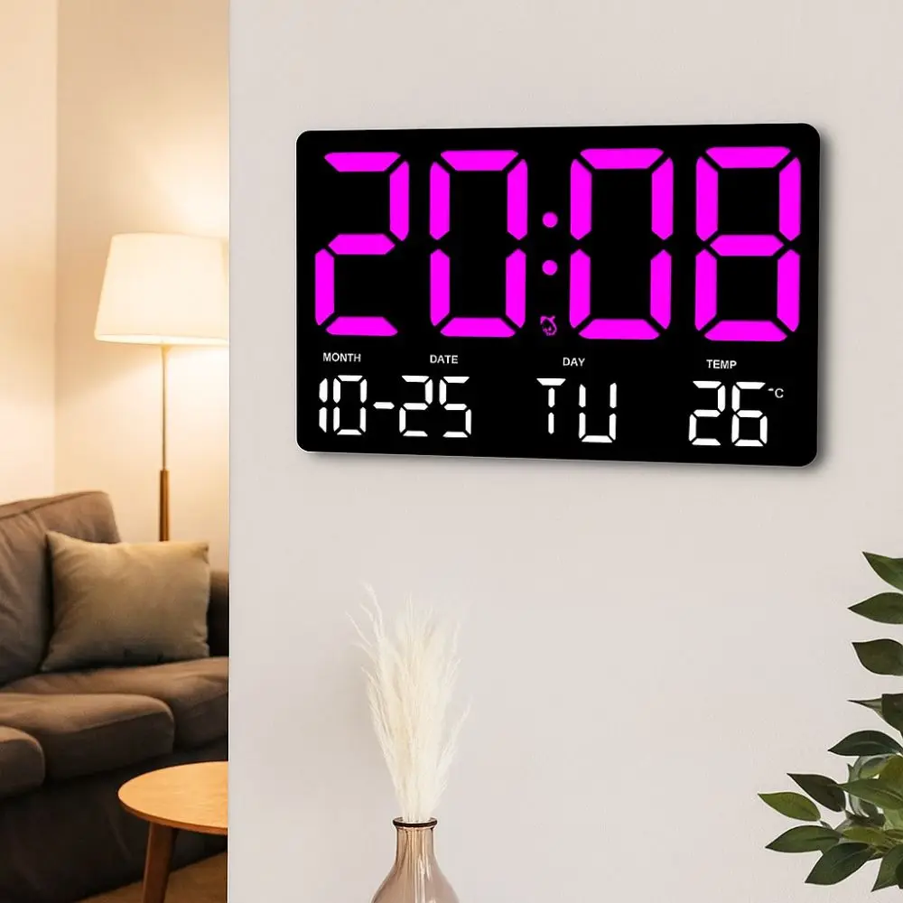 

Large Screen Display LED Digital Wall Clock Temperature Display Date Display Electronic Alarm Clock Remote Control 12/24H Format