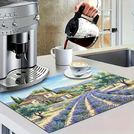 Square Coffee Bar Mat, Absorbent Dining Mat with Heavy Rubber Base, Non-Slip Design for Tableware, Dishes and Kitchen Countertops