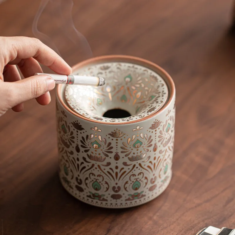 Covered Ceramic Funnel Shape Ash Tray Anti Splash Ash Decor Ornament For Home Office Desk Personalized Table