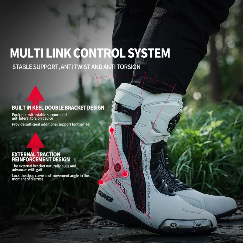 SCOYCO Motorcycle Rider Boots CE Level 2 Protective Anti-Fall Motorbike Racing Shoes TPU Leather Anti-slip Biker High Top Boots