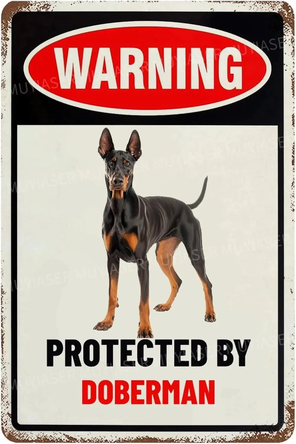 Warning Protected By Doberman Aluminum Metal Tin Signs Outdoor Yard Sign Warning Sign For Fence Yard Home Kitchen Farm Gard sign