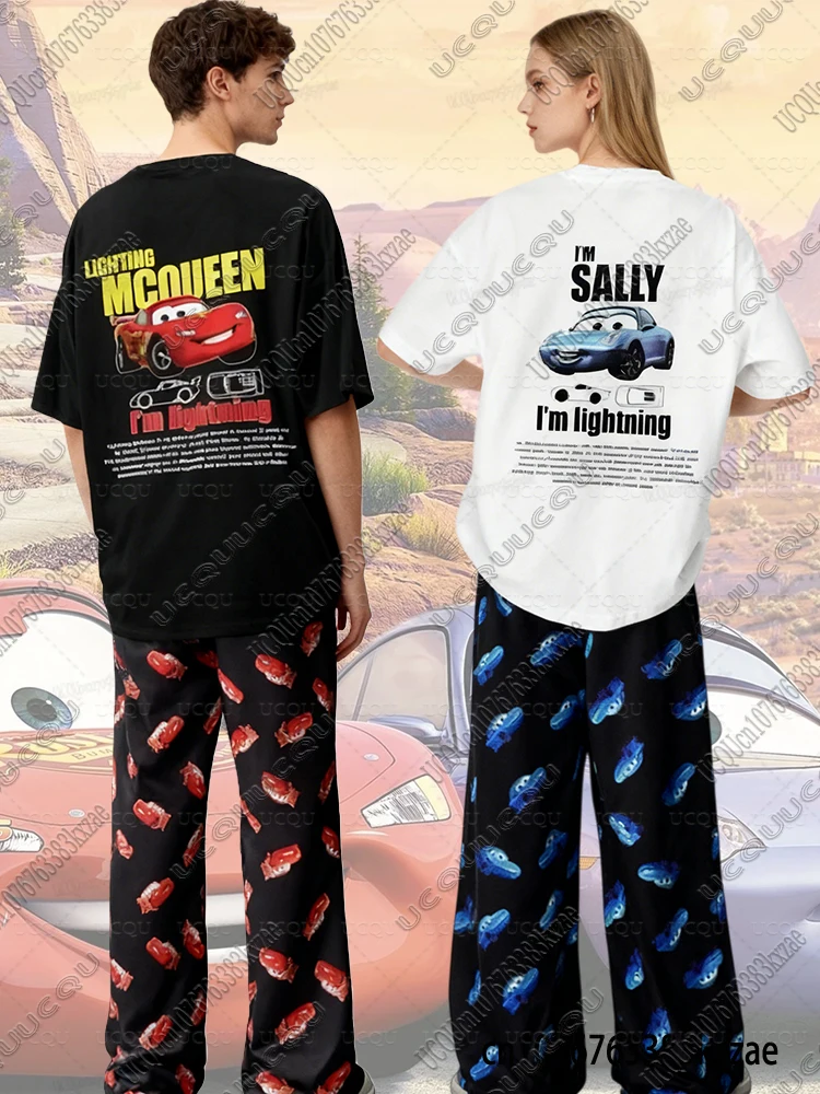 

Lightning McQueen&Sally Couples Suits Summer Cotton T-Shirt + Pants Oversized Pajama Set Men Women Clothing