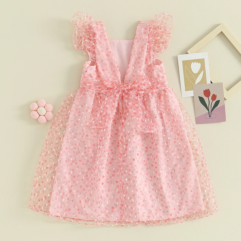 Infant Girl Floral Ruffle Dress Summer Princess Sleeveless Square Neck Tulle Sundress Toddler Outfit