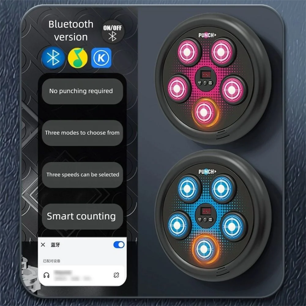 

Bluetooth Connection Smart Music Boxing Machine Noise Reduction 3 Speed Adjustment Boxing Electronic Target LED Lighted