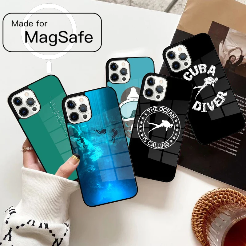 الغوص غواص الغوص حافظة هاتف مغناطيسية آيفون 17 الهواء 16e 12 13 14 15 برو ماكس Magsafe غطاء لاسلكي