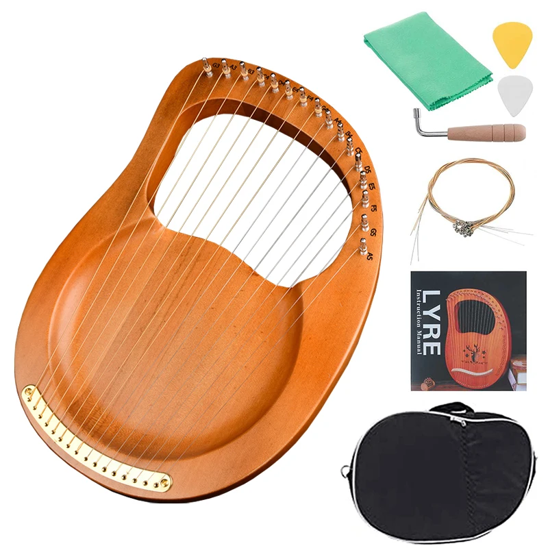 

Wooden Mahogany Lyre Harp With Tuning Tool For Beginner Musical Instrument 16 Strings Stringed