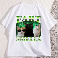 Fart Smella Funny Cat T-shirt Women Casual Silly Cats Tee Shirt Weird Tees Round Neck Short Sleeve Tees Clothes women clothing