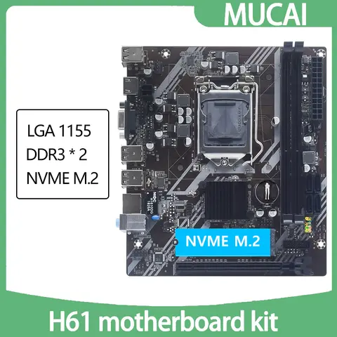 MUCAI H61 carte mère LGA 1155 Kit Compatible avec les CPU Intel Core 2e et 3ème génération prend en charge M.2 NVME SDD
