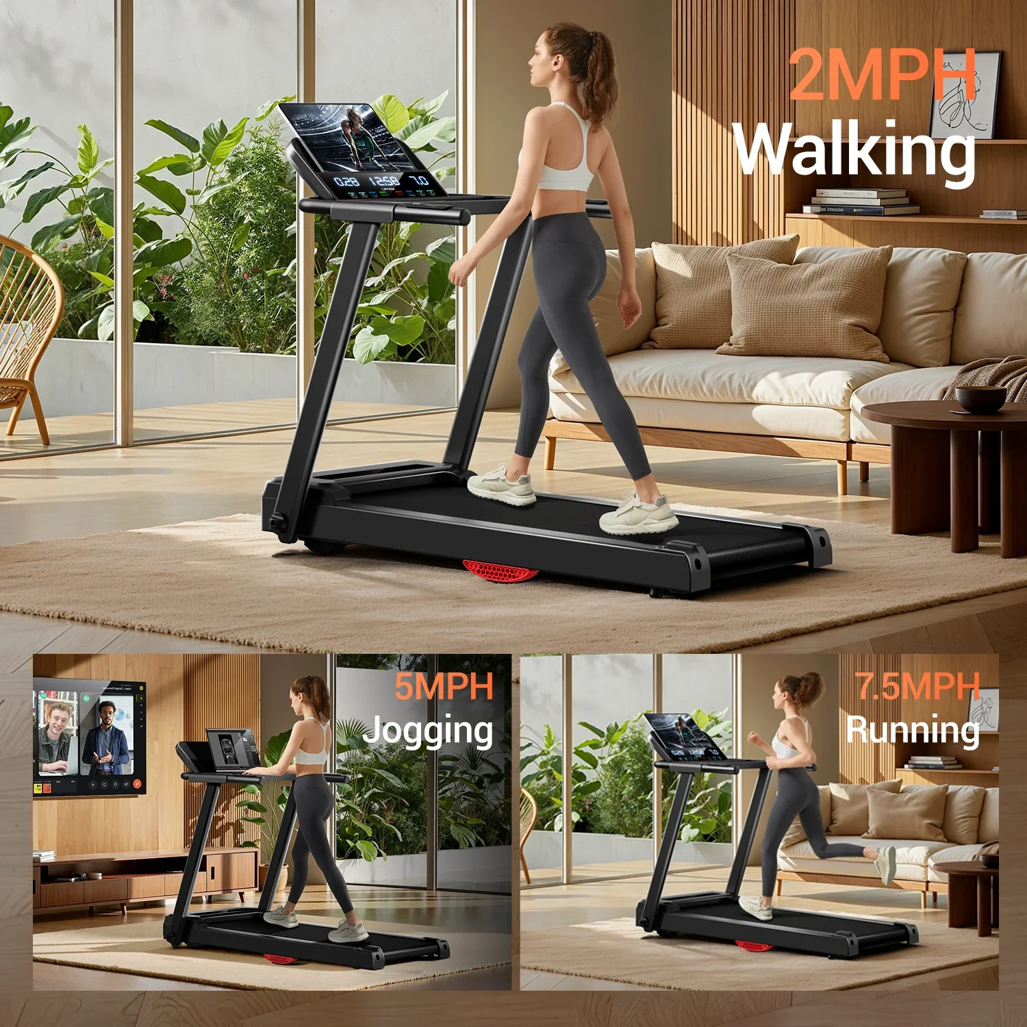 

Be suitable for 3.0HP Brushless Foldable Home Treadmill | 300LB Capacity | HR Monitor & Dual Shock Absorption | Cup/Phone Holder