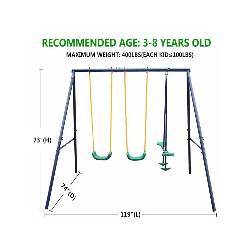 مجموعة أرجوحة معدنية خارجية مع طائرة شراعية للأطفال والأطفال الصغار - معدات ملعب متينة لمتعة الأطفال ووقت اللعب #3