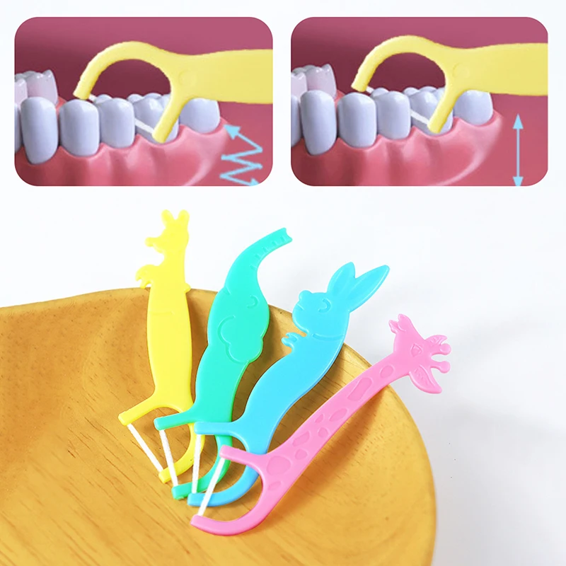 40Pcs/box Children's Dental Floss Toothpicks Interdental Clean Teeth Tool Super Thin Floss Stick Four Cartoon Animal Shape