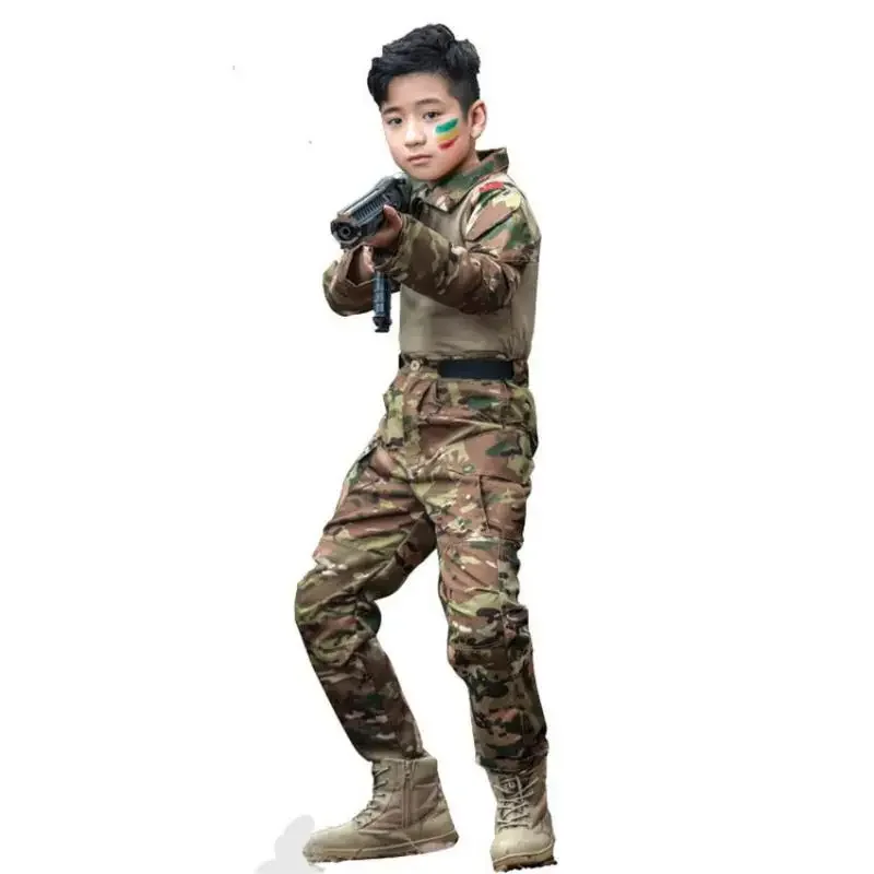 Uniforme militar do exército dos EUA para meninos e meninas, camuflagem airsoft, camisas de combate, calças, disfarce tático, trajes infantis, roupas, 120-160cm