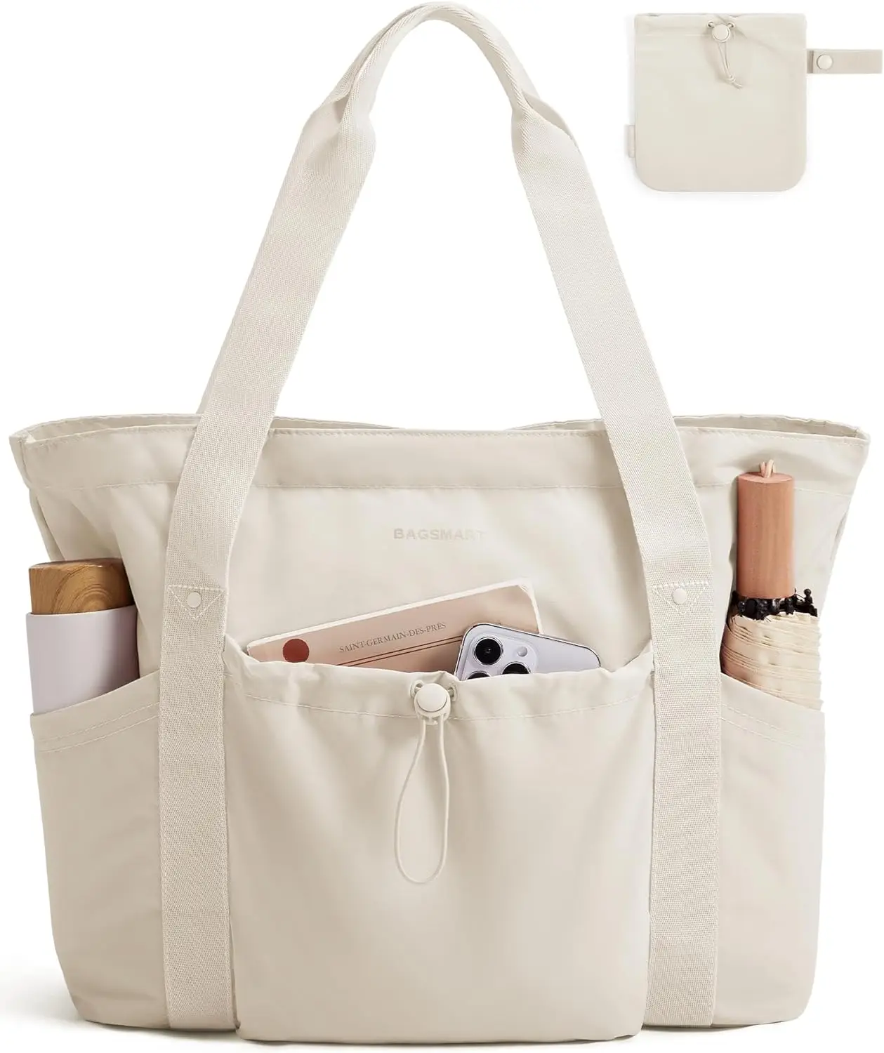 

Foldable Tote Bag with Drawstring Bag, Large Tote Bag Shoulder Bag Top Handle Handbag for Travel, Work, Beach, Gym