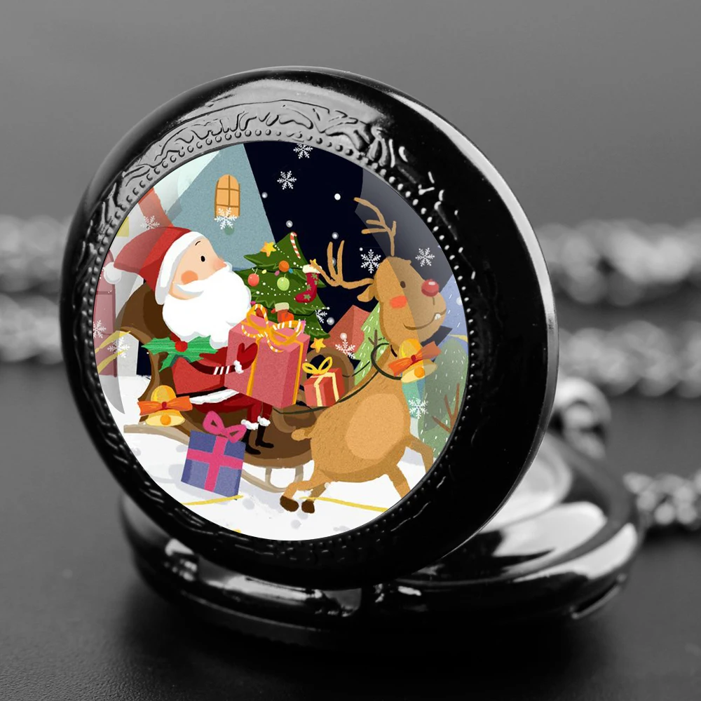 Merry Christmas Gifts Glass Dome Quartz Pocket Watch With Durable Chain Arabic Numeral Dial Extraordinary Gifts for Men Kids