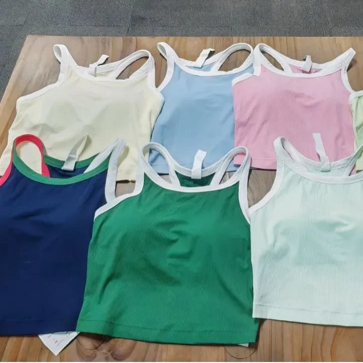 المرأة اللون حجب سترة رياضية اليوغا تانك الأعلى مع منصات الصدر اللياقة البدنية بيلاتيس الرياضة الصدرية التدريب الملابس الداخلية قميص التنس أعلى