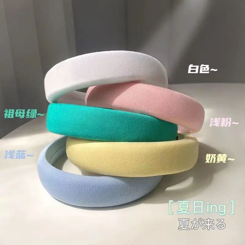 Women Girls Fashion Sponge Wide Edge Candy Color Solid Ornament Hair Hoops Adult Lovely Headbands Female Sweet Hair Accessories