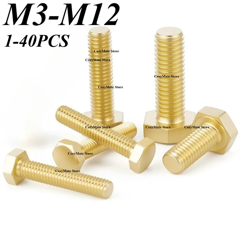 1-20pcs M3 M4 M5 M6 M8 M10 M12 External Hex Screw Brass Metal Machine Screws Hexagonal Metric Thread DIY Fix Bolt Brass Hex