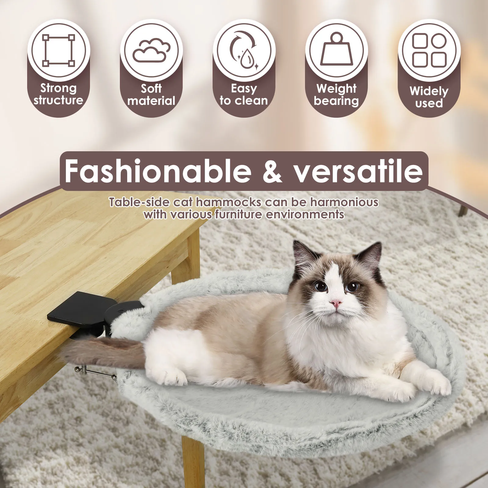 Desk Pet Hammock Strong Weight Bearing Capacity Cat Desk Bed Stable Support Desk Kitten Hammock Space Saving Pet Supplies