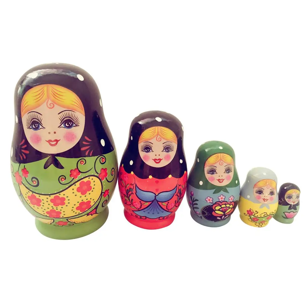 5 stuks handgeschilderde meisje houten Russische nestpoppen Matryoshka speelgoedgeschenken
