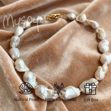 

MYSOYA 14-18 мм большое ожерелье из пресноводного жемчуга в стиле барокко с подарочной коробкой идеальный подарок на свадьбу, день рождения, Рождество, Новый год