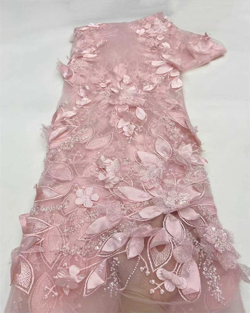 

French Tulle Mesh Lace Fabric Wedding Dresses Nigerian Lace Embroidered Fabric with Sequins High Quality For Women