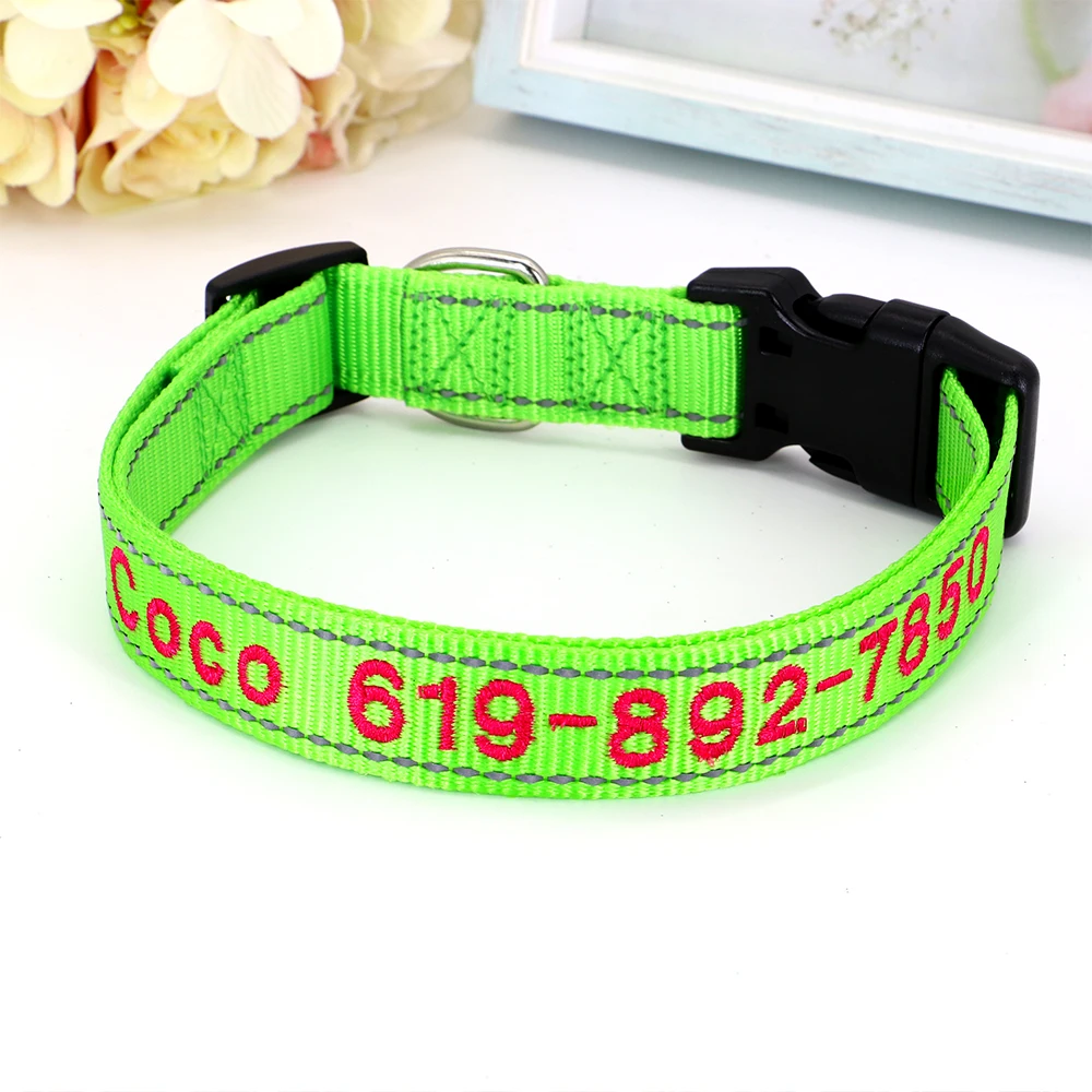 Personalisierte bestickte Hundehalsbänder aus Nylon, individuelles Welpen-ID-Namenhalsband für kleine, mittelgroße und große Hunde, verstellbares Haustierhalsband – Detail 11