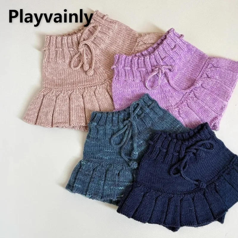 

Новинка весны и лета 2023 года, вязаные брюки-кюлоты в стиле ретро для маленьких девочек, однотонная юбка с рюшами на шнурке, детские модные универсальные шорты A525