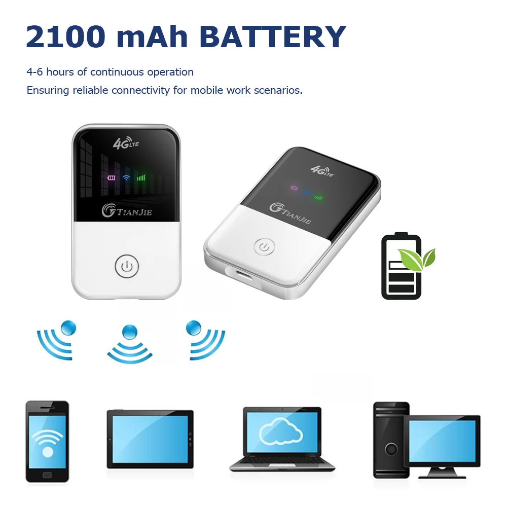 TIANJIE MF903 Mifi mit WLAN-Hotspot, Cat4 mobiler WLAN-Router, 2100 mAh tragbarer SIM-Router, Modem 4G 5G Wireless WLAN-Router Global