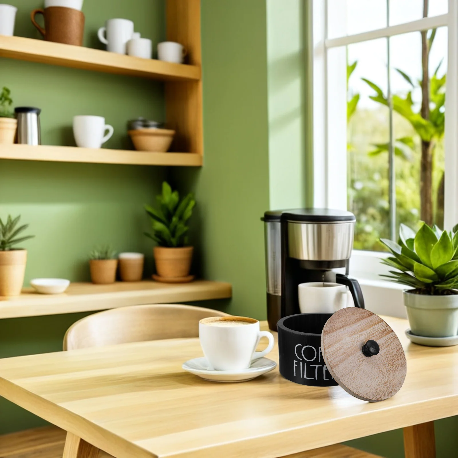 

Wooden Coffee Filter Holder with Lid - Black 5.9 Inch Large Capacity Farmhouse Storage Box for Coffee Filters - Rustic Kitchen