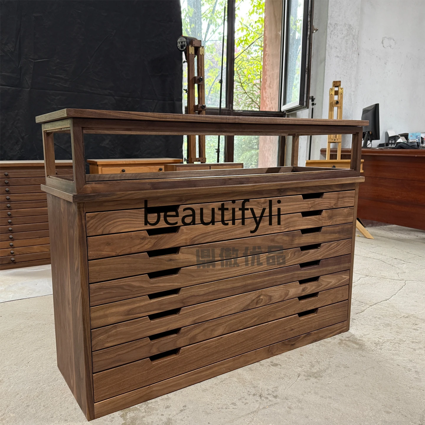 

Black Walnut Wood Display Cabinet Vintage Solid Wood Jewelry Cabinet Shelf Full Solid Wood