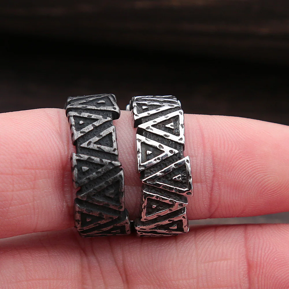 Vintage Black/Steel Viking Triangle Ring For Men Women Nordic Stainless Steel Odin Valknut Rings Amulet Jewelry Gift Wholesale