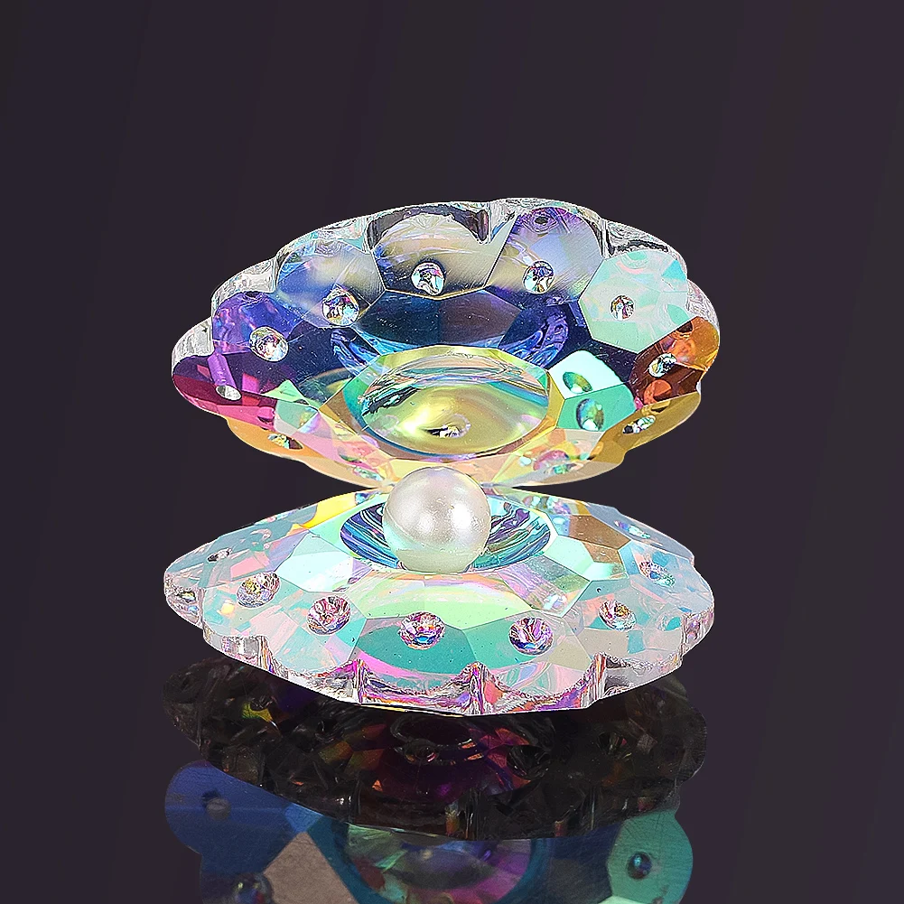 Iridescent Crystal Figurines Pearl Oyster Decoration Clam Shell Ornament Jewelry Display Box Romantic Home Decor Accessories