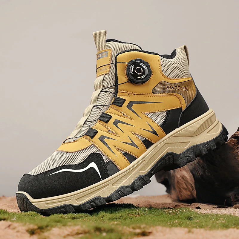 

Новые мужские походные ботинки с поворотной пряжкой, Нескользящие уличные треккинговые ботинки для мужчин, удобные защитные ботинки на платформе, мужские рабочие кроссовки