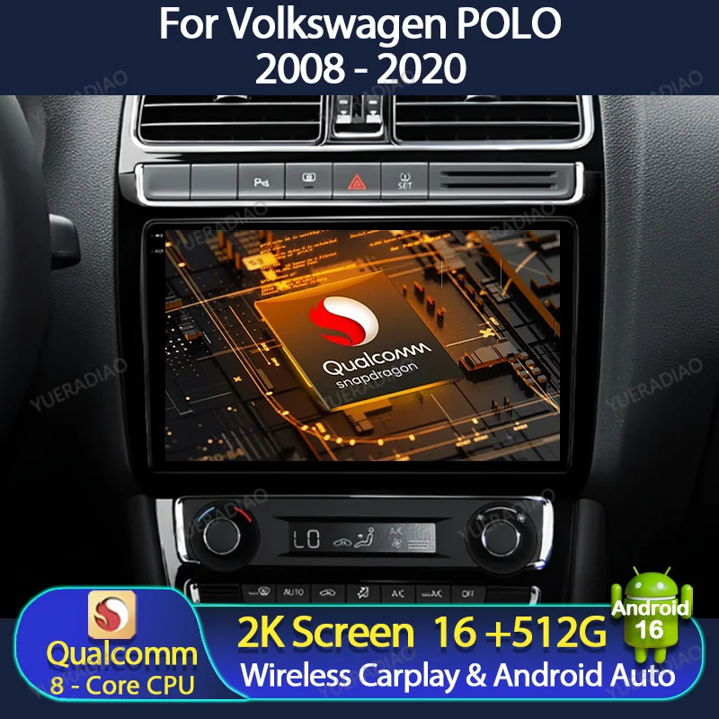 Radio para Auto Android 16 para VW Volkswagen POLO 5 2008 - 2020 Vento GPS NAVI 2DIN Pantalla Táctil Bluetooth Unidad Principal BT DVD
